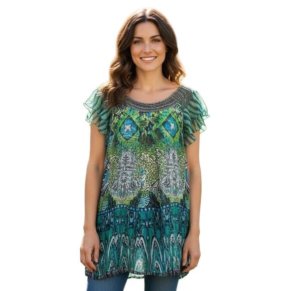 Alberto Makali Beaded Boho Y2K Tunic  Minidress L maximalist Designer Vintage - Picture 1 of 11